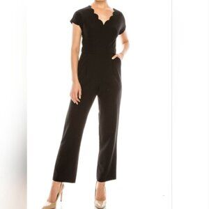 NWT Maggy London Jumpsuit Black Scalloped size 0